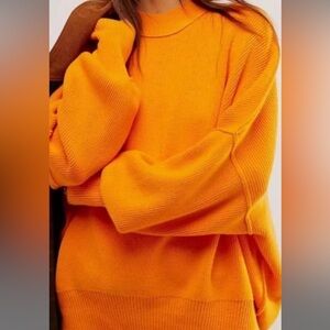 Free People Luna Orange Crew Neck Sweater